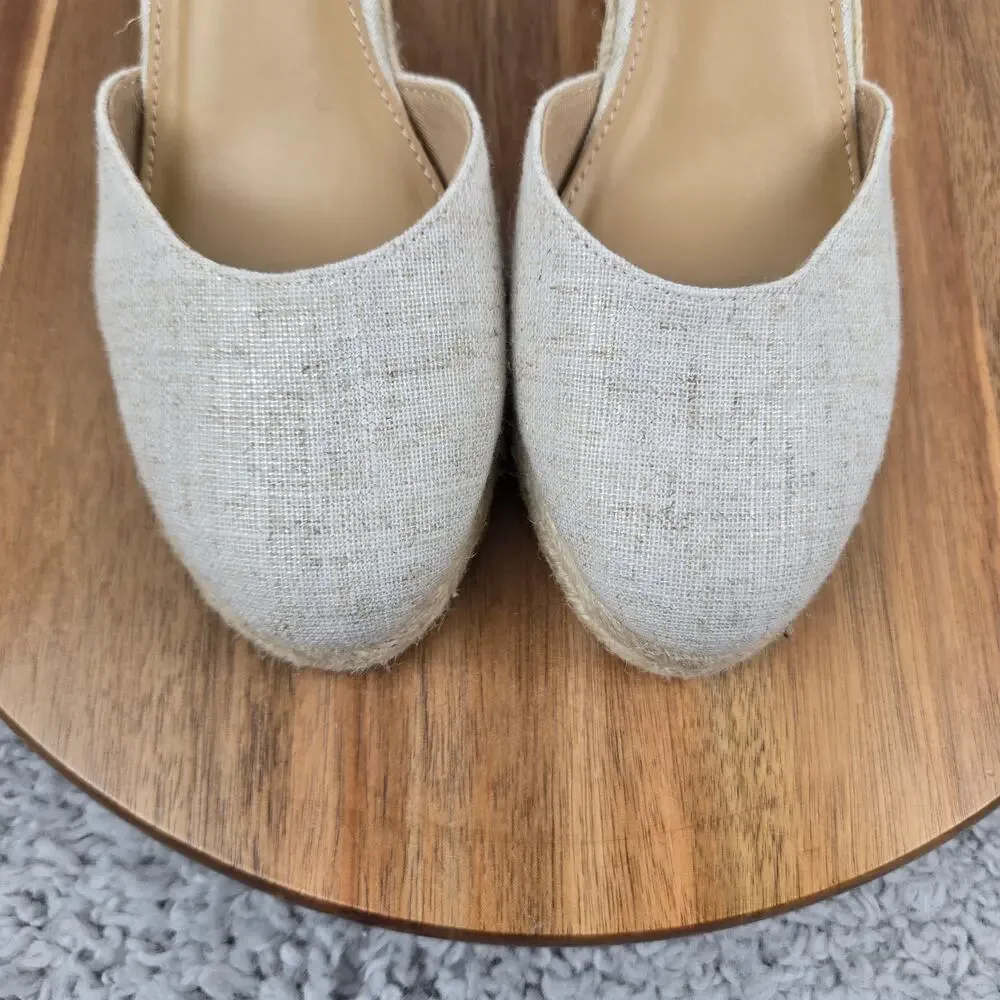 J. Crew Womens 6.5 White Canvas Espadrille Wedge Ankle Strap Casual Sandals